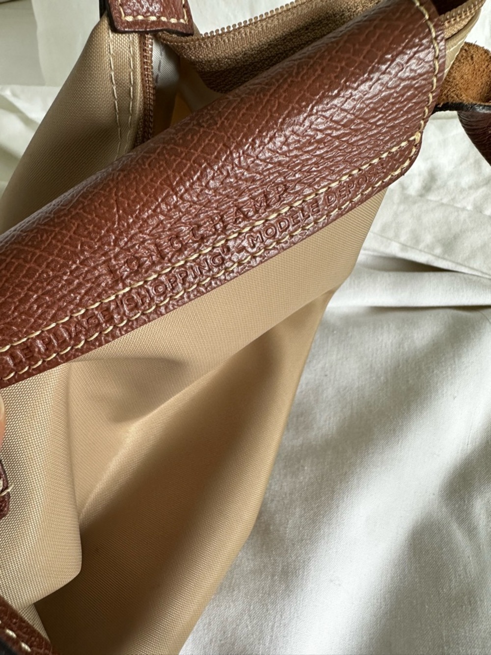 Longchamp Le Pliage S/M Nylon Shoulder Bag Tote with Brown Leather Trim - Picture 12 of 12